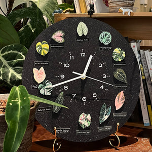 30×30cm Tropical Plant Magnetic Clock Kit – 12 Interchangeable Botanic Magnets for Each Hour, Wall Mount + Gold Metal Stand, Silent Sweep Movement, Starry Sparkle Matte Black Finish